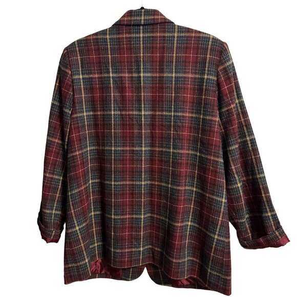 WOMEN'S VINTAGE SAG HARBOR Maroon & blue‎ Wool Blend Plaid Blazer 16 P￼ - Picture 2 of 7
